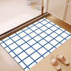 Plaid Pattern Bath Rug Soft Absorbent Non-slip Bath Mat Diatom Mud Material