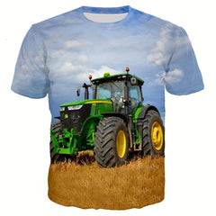 Boy's Farm Tractor Graphic T shirt Casual Slightly Stretch Tees For Summer