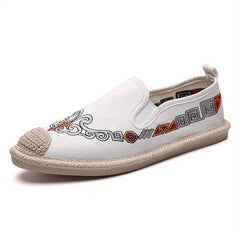 Men's Chinese Style Embroidered Canvas Loafers Slip Ons