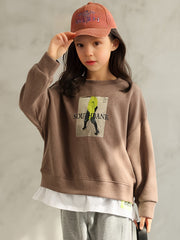 95% Cotton Girls Comfy Letter Print Long Sleeve Sweatshirt