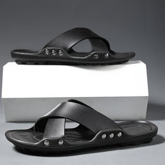 Men's Solid Slides Casual Non Slip Slippers Open Toe Shoes