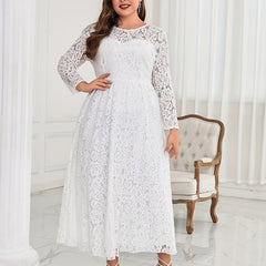 Lace Round Neck Maxi Bridesmaid Dress
