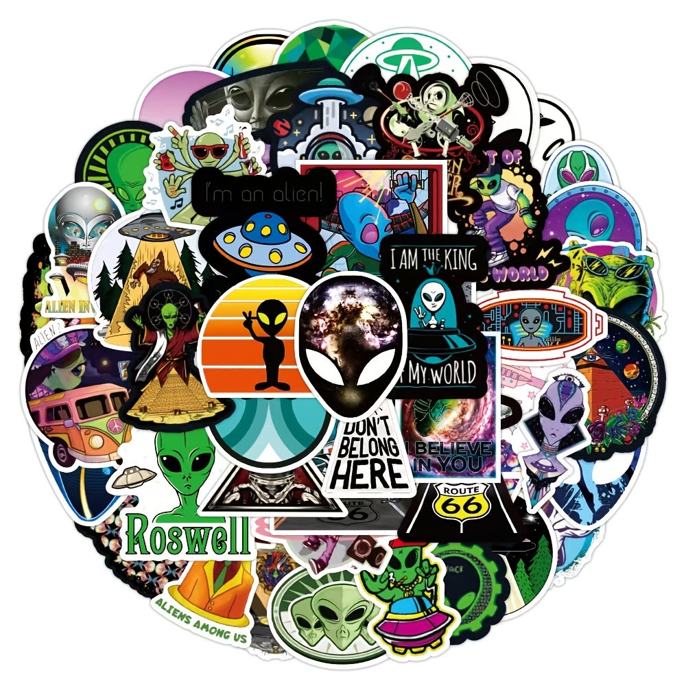 50pcs Alien Waterproof Sticker Pack for Laptop Phone Luggage Guitar