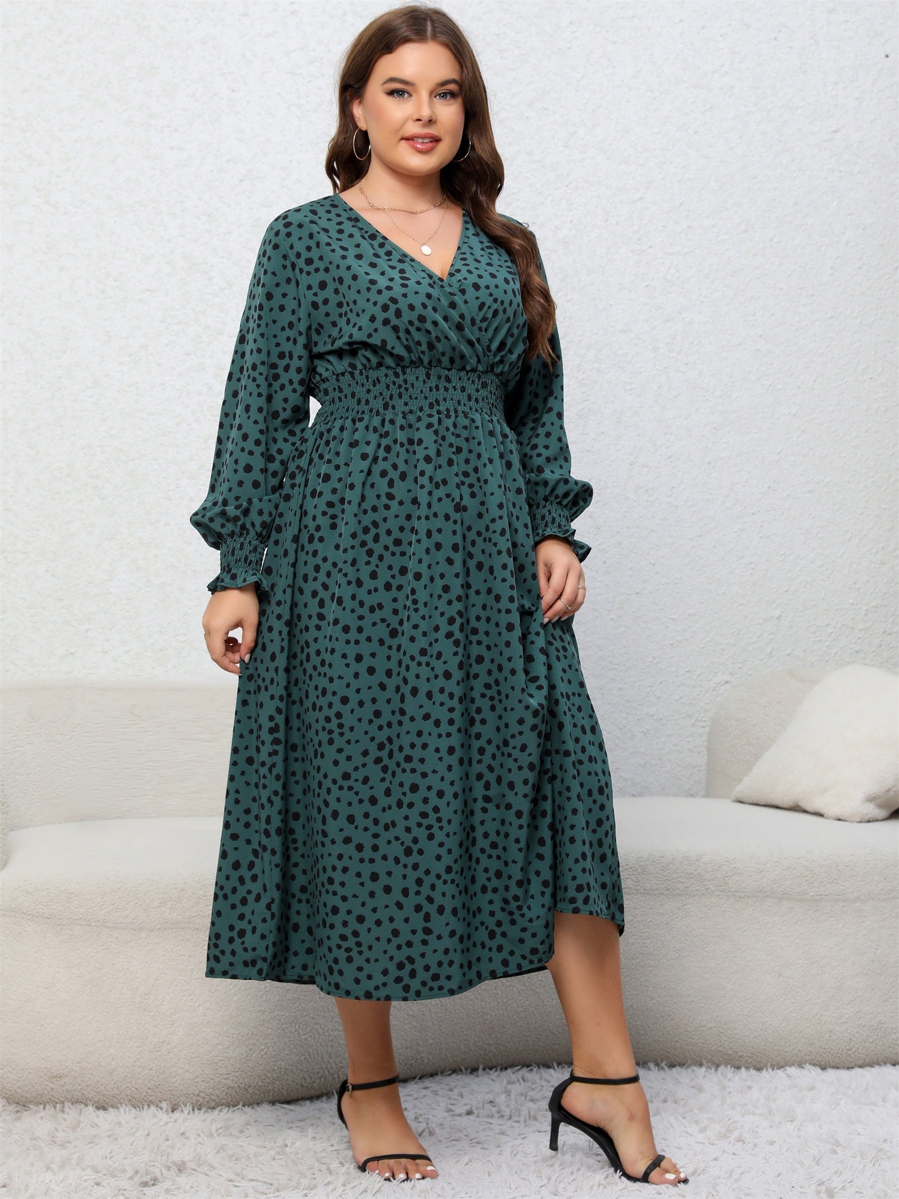 Dalmatian Print Flounce-Sleeve Maxi Dress