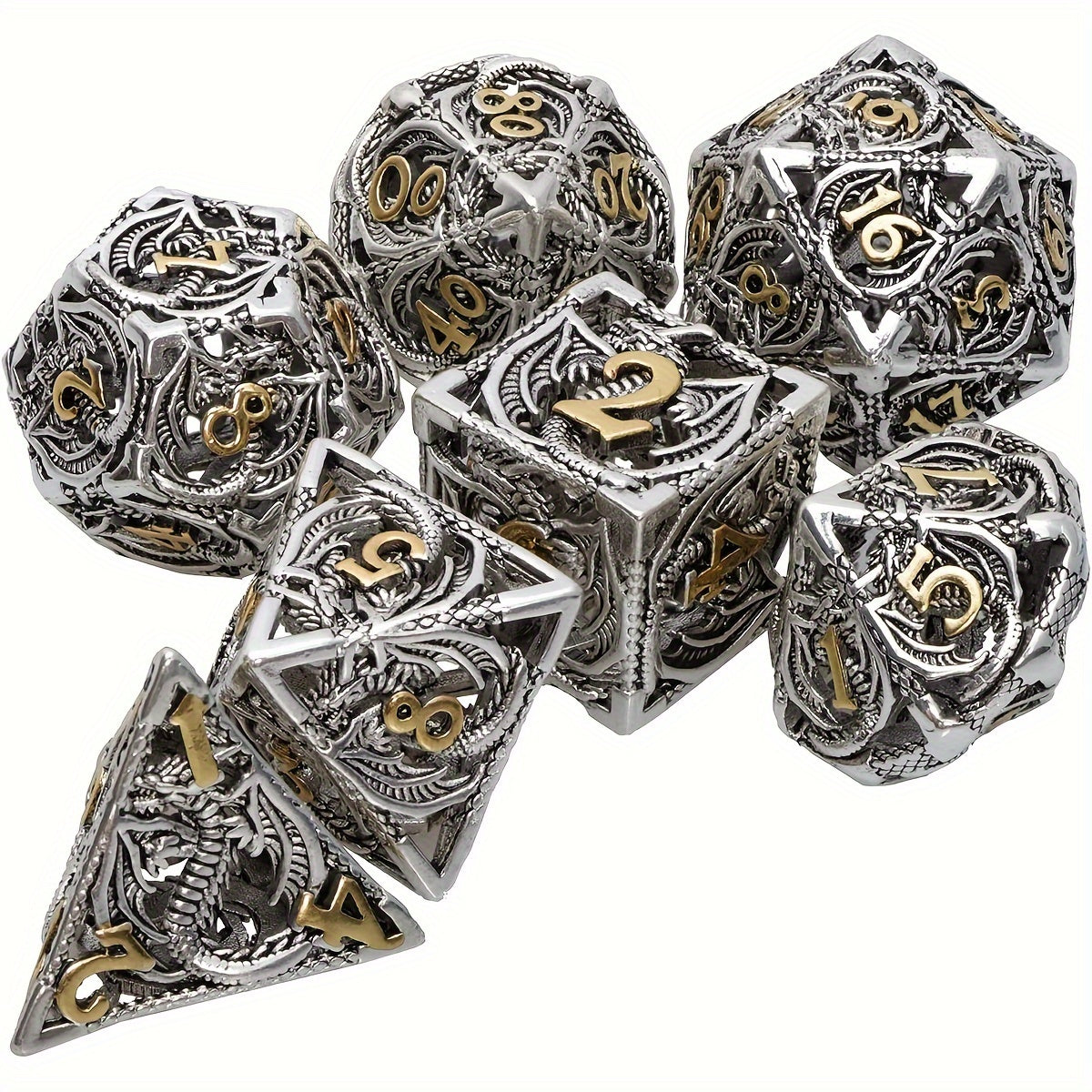 7pcs Hollow Polyhedral Dragon Metal Dices For Table Game
