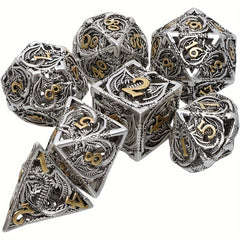 7pcs Hollow Polyhedral Dragon Metal Dices For Table Game