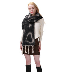 Women's Heart Pattern Scarf Winter Warm Classic Tassel Scarf