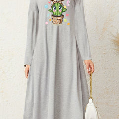 Cactus Print Long Sleeve Nightdress
