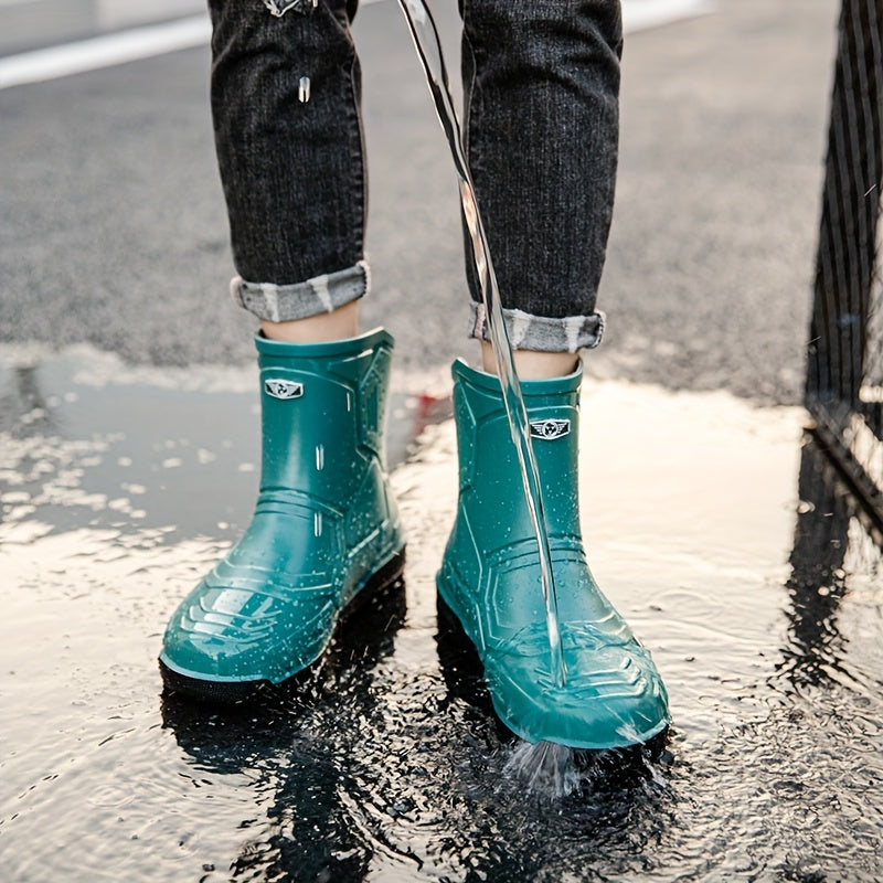 Women's Green Rain Boots Anti Skid Waterproof Slip On Shoes