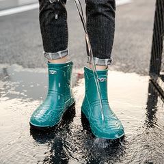 Women's Green Rain Boots Anti Skid Waterproof Slip On Shoes