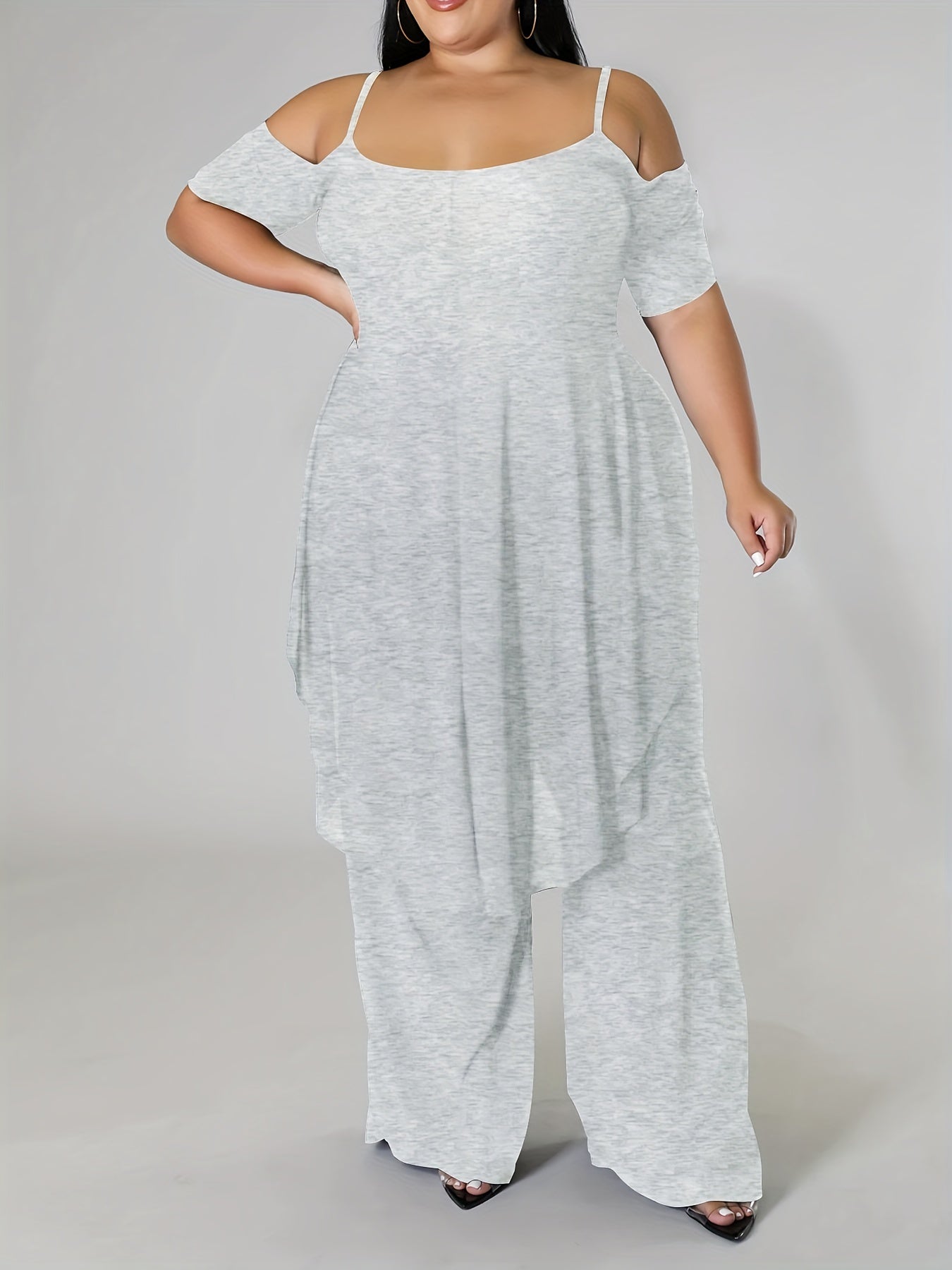 Cold Shoulder Top & Wide Leg Pants Set Plus Size 2pcs Set