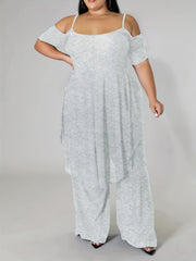 Cold Shoulder Top & Wide Leg Pants Set Plus Size 2pcs Set