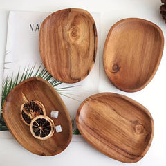 Irregular Oval Wood Dinner Plate Multifunctional Tray Decorative Snack Plate