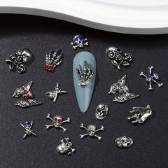 10pcs Halloween Skeleton Rhinestone Nail Charms Set