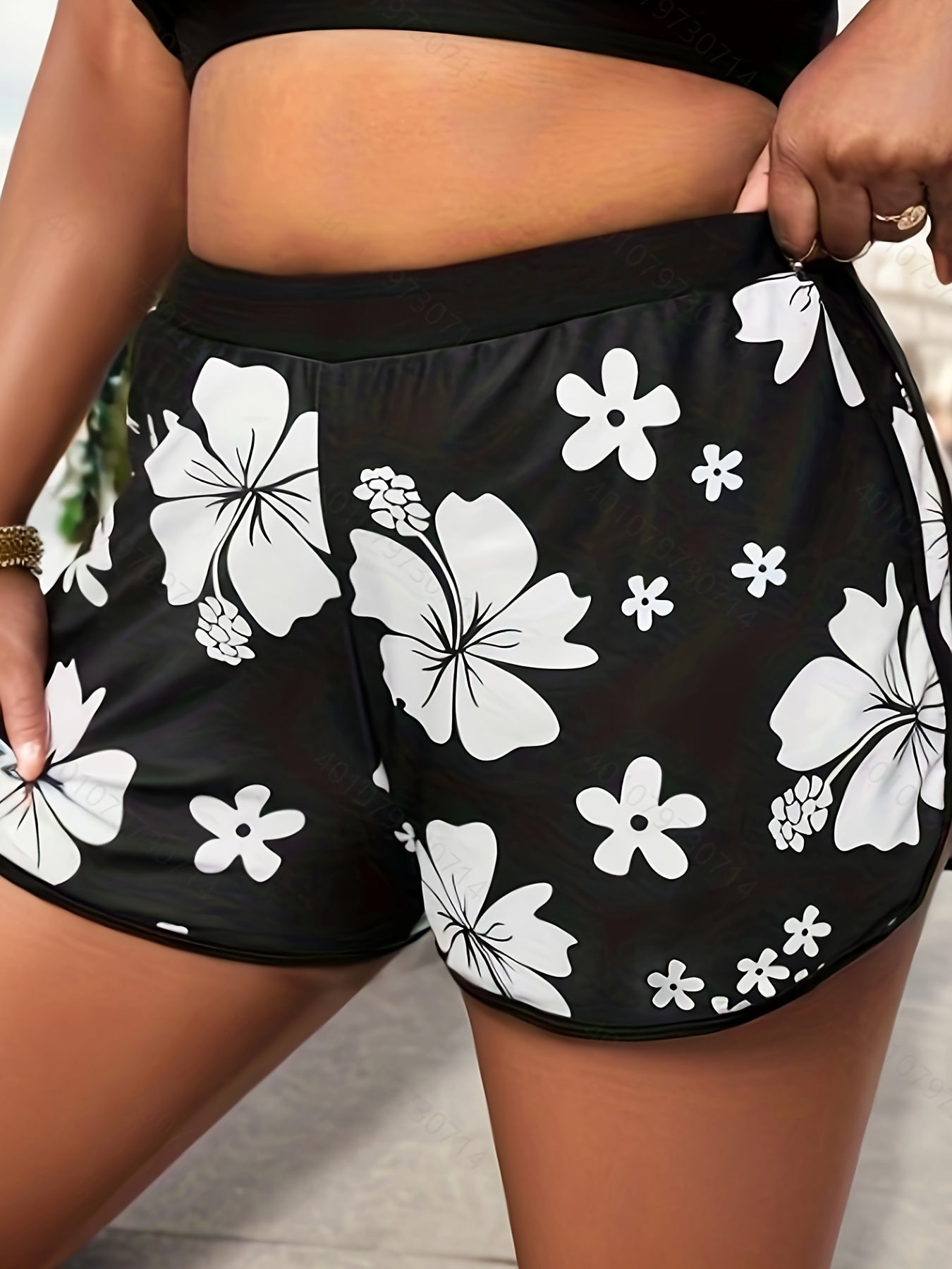 Floral Print Swimsuit Shorts Loose Fit High Stretch Tankini Bottoms