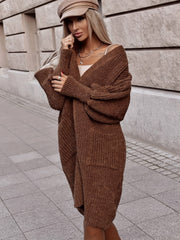 Lantern Sleeve Long Cardigan With Pockets