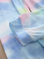 2pcs Toddler Girls Pink Tie Dye Print Long Sleeve Pants