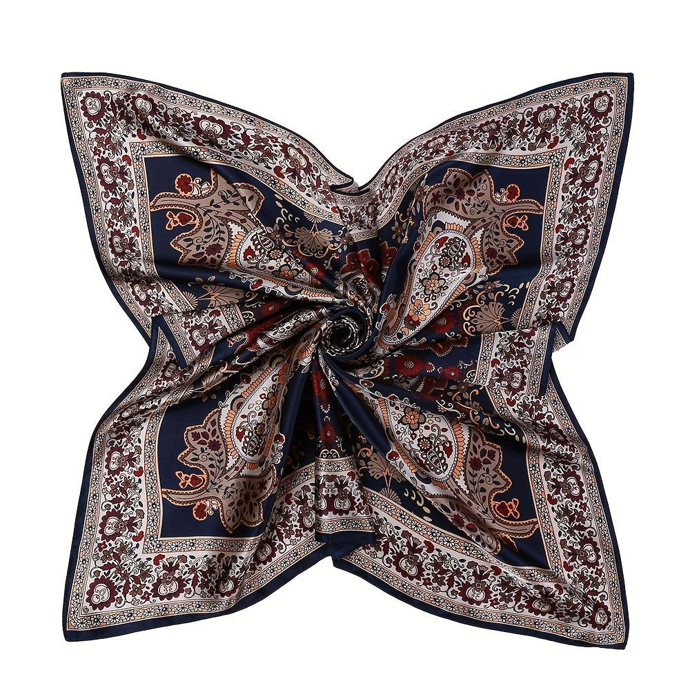 Vintage Brown Paisley Print Square Scarf Satin Shawl Bandana