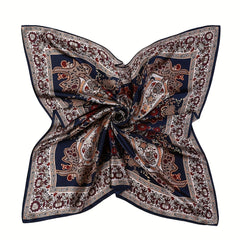 Vintage Brown Paisley Print Square Scarf Satin Shawl Bandana