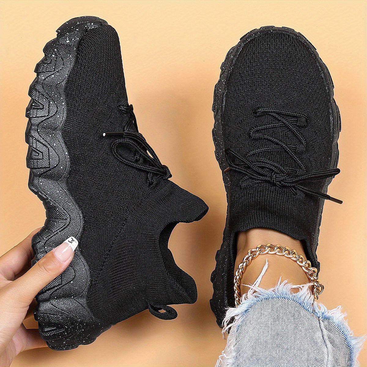Women's Platform Sock Sneakers Low Top Sports Shoes Lace Up Running Shoes