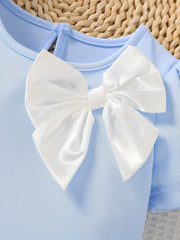 Baby Girls Block Bow Pleated Dress Princess Dress