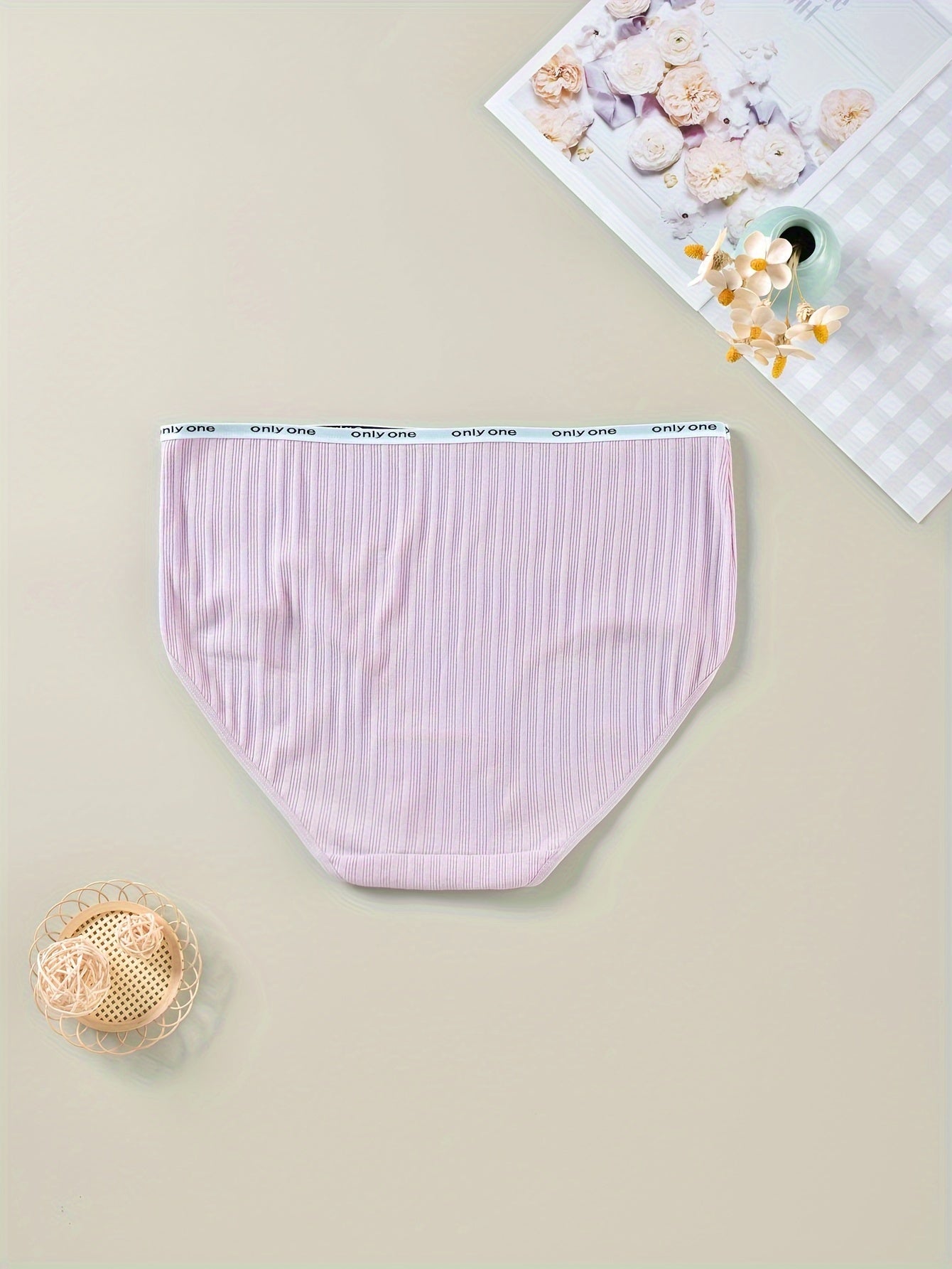 3 Pack Plus Size Panties Set Women's Plus Ribbed Knit High Waisted Briefs