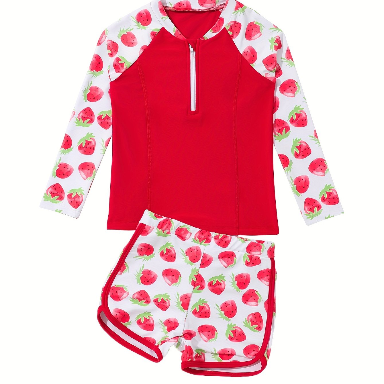 Toddler Girls Strawberry Swimwear Set For Summer Surfing