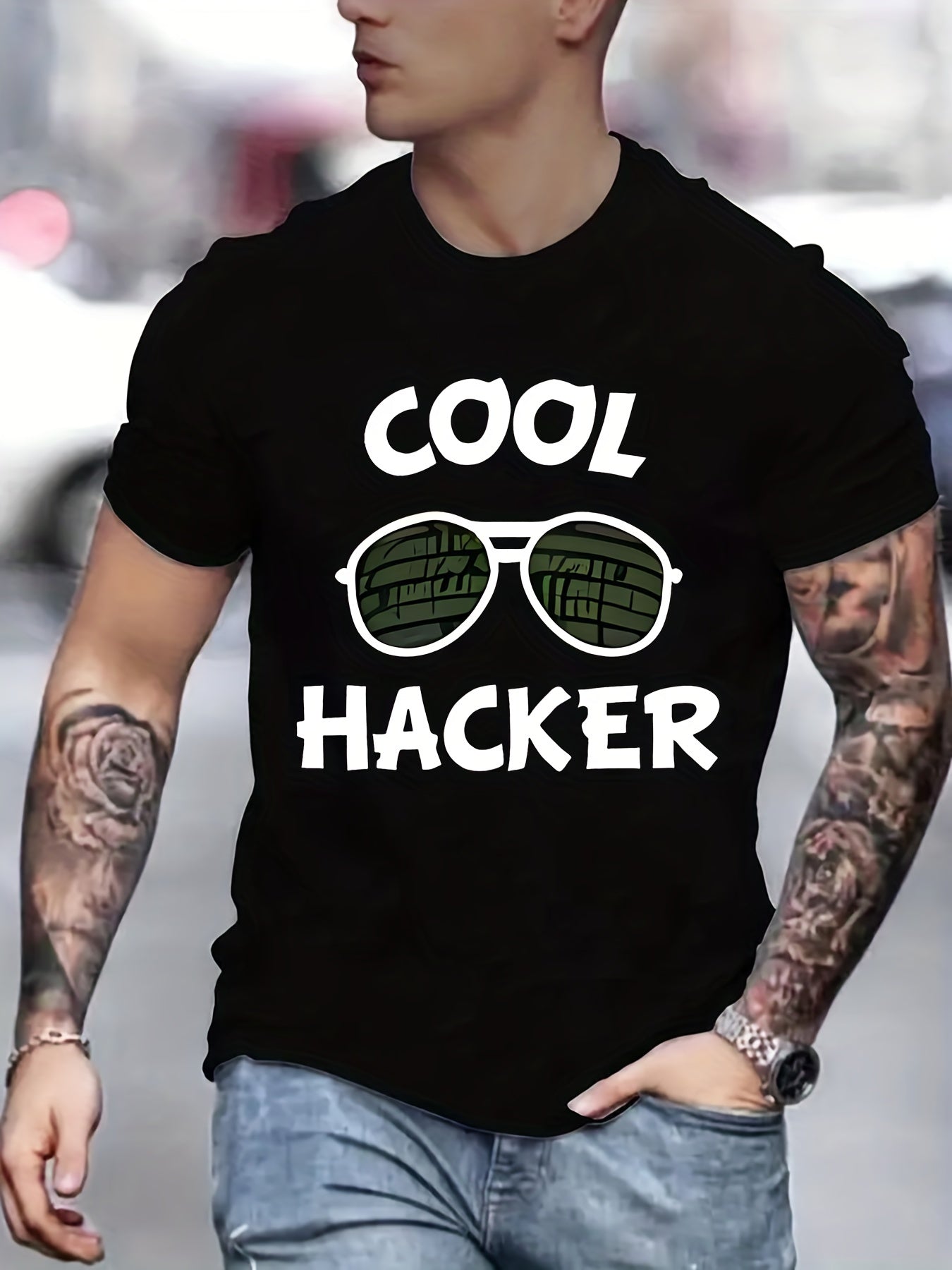 Men's Sunglasses Pattern T-shirt Active Stretch Tee for Outdoor