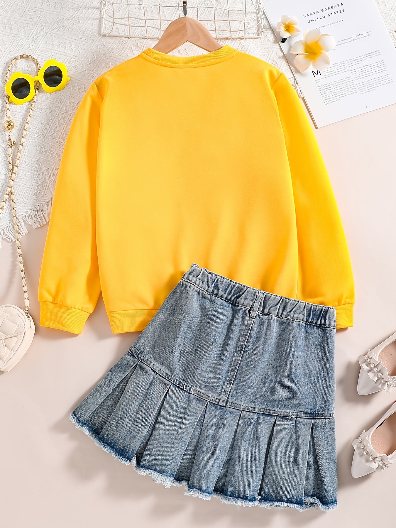 Girl's 2pcs Sweatshirt & Denim Skirt Set Letter Print Kid's Clothes