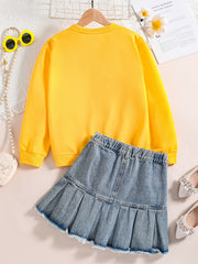 Girl's 2pcs Sweatshirt & Denim Skirt Set Letter Print Kid's Clothes