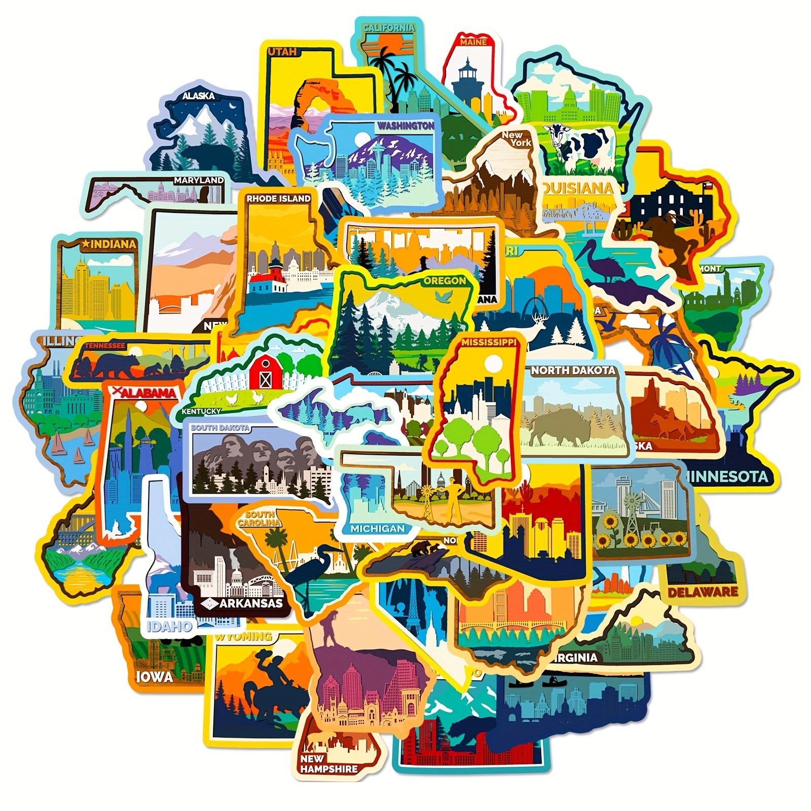 50pcs USA Map Stickers Waterproof for Laptop Water Bottle Phone Skateboard