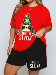 Sloth & Turtle Print Tee & Shorts Pajama Set
