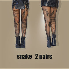 2 Pairs Plus Size Gothic Stockings Set Skull & Snake Pattern Tights