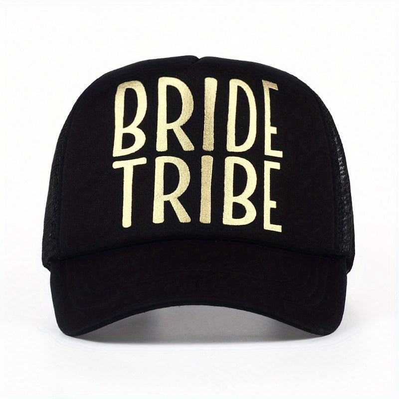 Golden Letter Print Trucker Hat Baseball Cap SQUAD BRIDE BRIDE TRIBE Dad Hats