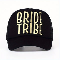 Golden Letter Print Trucker Hat Baseball Cap SQUAD BRIDE BRIDE TRIBE Dad Hats