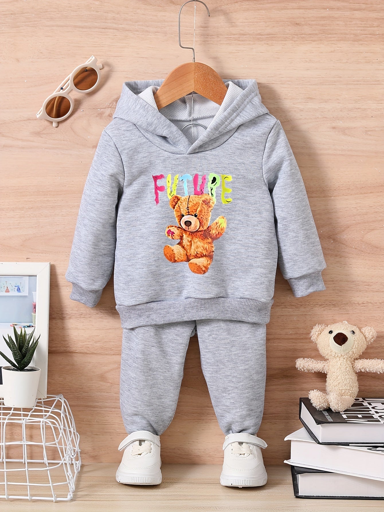 Bear Toy & FUTURE Print Baby Sweatshirt Trousers Set