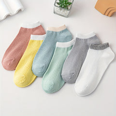 6 Pairs Colorblock Trim Soft Lightweight Socks Low Cut Ankle Women's Stockings