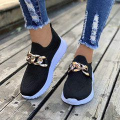 Women's Mesh Breathable Shoes with Metal Chain Lightweight Outdoor Walking Shoes