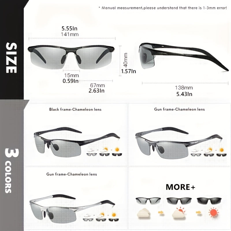 PXWODOFT Aluminum Rimless Sunglasses Polarized Night Driving Glasses