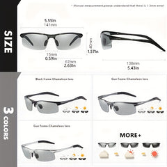 PXWODOFT Aluminum Rimless Sunglasses Polarized Night Driving Glasses