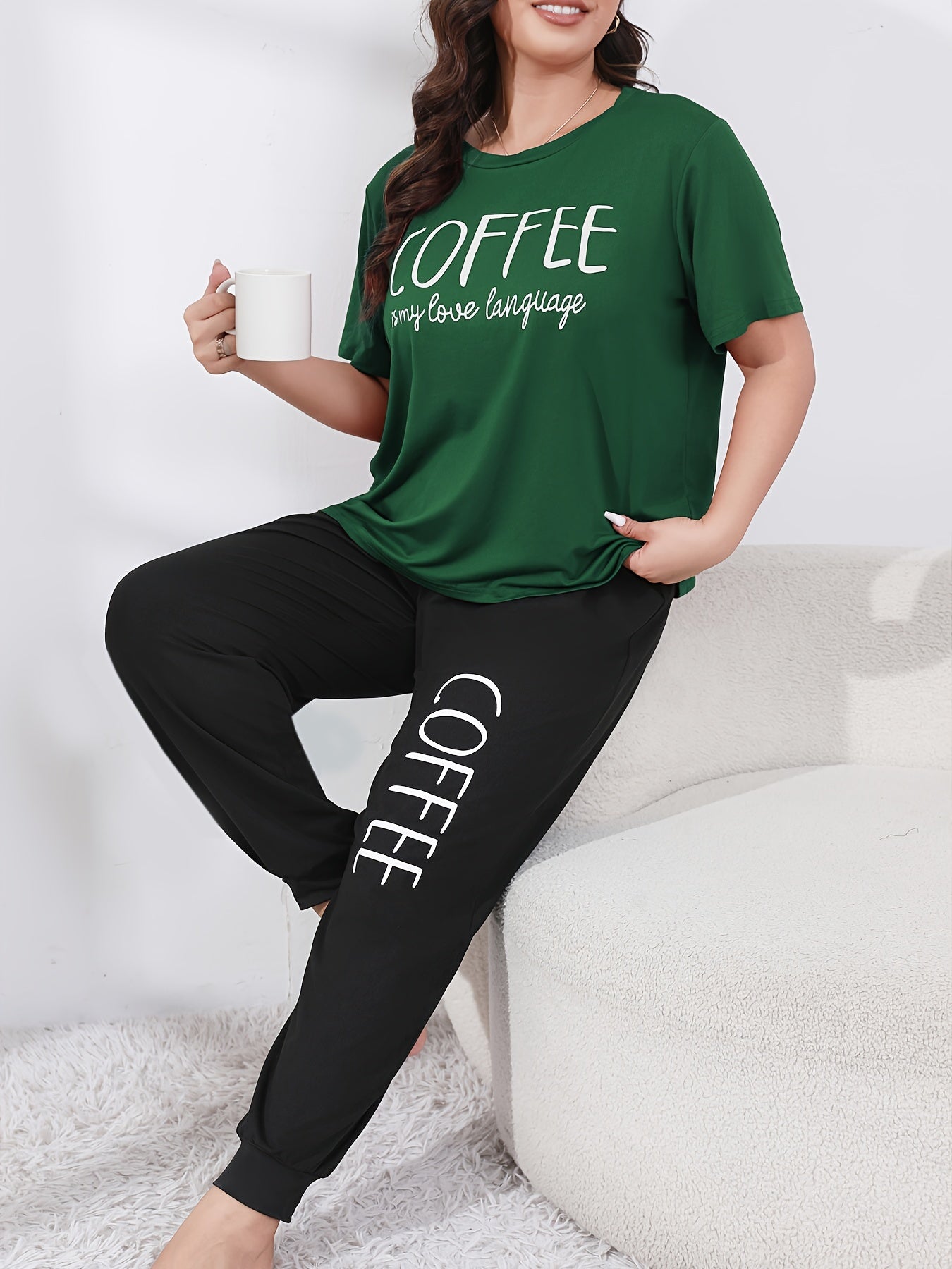 Casual Loungewear Set Women's Plus Letter Print Tee & Joggers