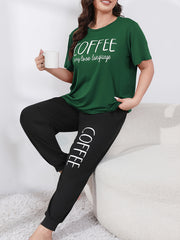 Casual Loungewear Set Women's Plus Letter Print Tee & Joggers
