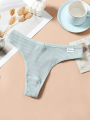 8pcs Seamless Ribbed Thongs Low Waist Panties Women's Lingerie