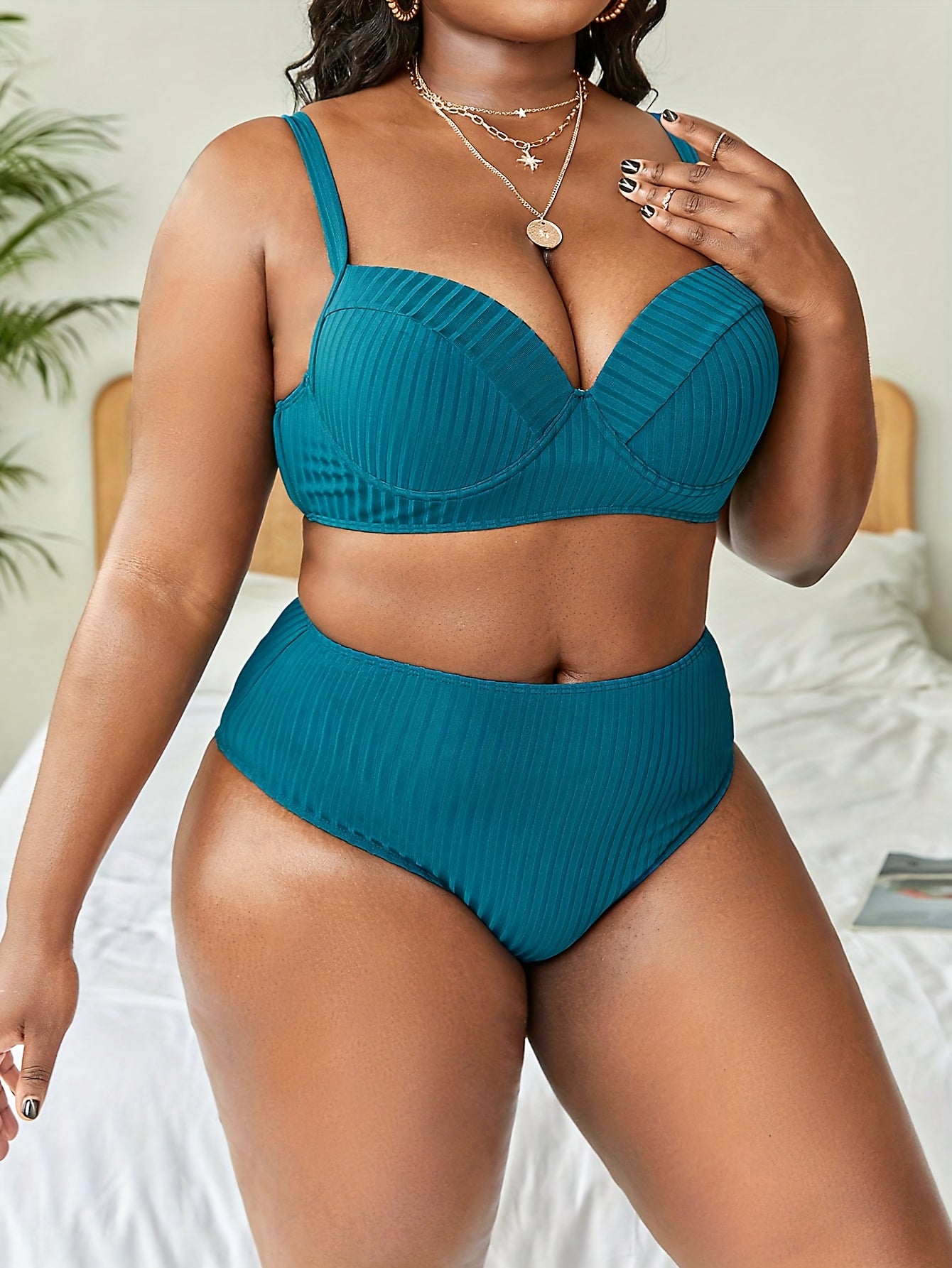 Ribbed Bra & Underwear Bikini 2 Piece Set