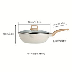 Medical Stone Sauce Pan With Lid Beige Wok Skillet