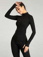 Solid Zip Up Long Sleeve Athletic Jacket