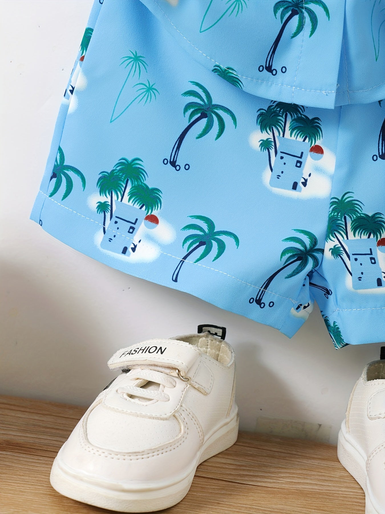 2pcs Baby Boys Coconut Tree Print Shirt & Shorts Set for Summer