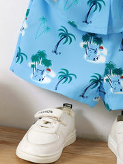 2pcs Baby Boys Coconut Tree Print Shirt & Shorts Set for Summer