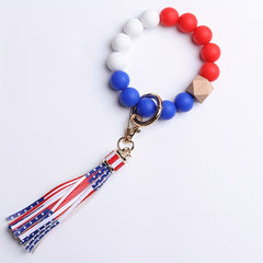 Silicone Bracelet Keychain with American Flag Tassel