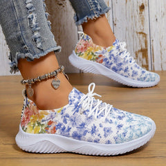 Floral Pattern Lace-up Sneakers for Women